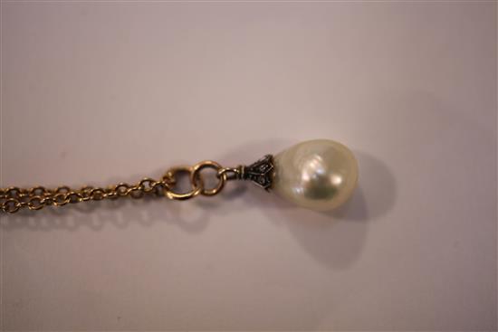 A Victorian baroque pearl pendant with rose cut diamond set mount,